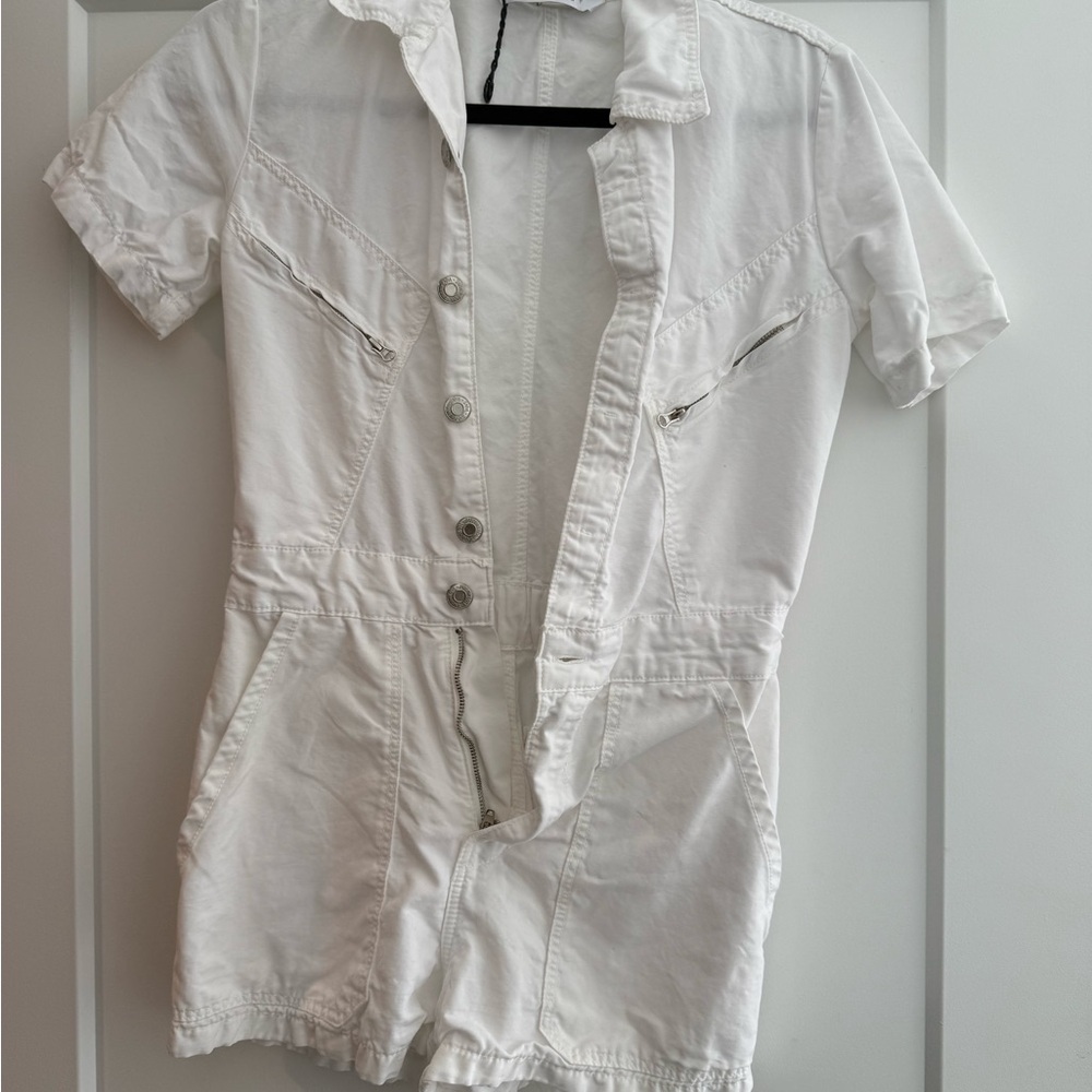 Zara White Short-Sleeve Jumpsuit